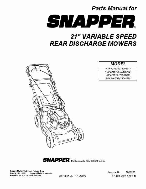 Snapper Lawn Mower NSPV21675E-page_pdf
